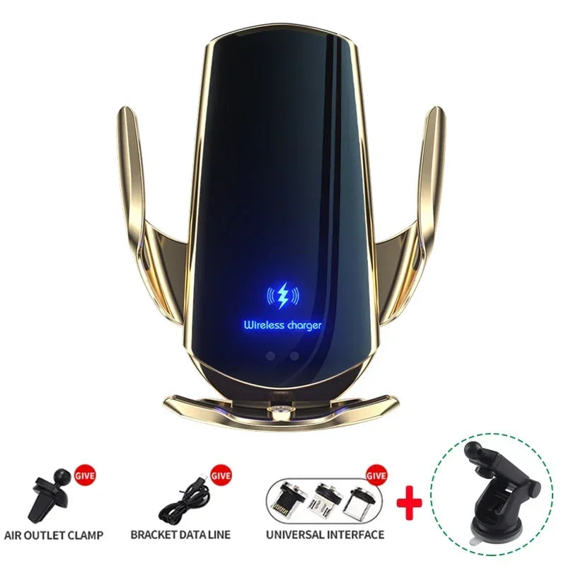 VIKEFON 15W Wireless Car Charger Mount Automatic Phone Holder for iPhone Samsung Fast Charging Magnetic Infrared Induction