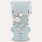 4pcs Butterfly Flower Watchband Ring Loops Nails Studs, Cute Rhinestone Watch Strap Charms Decorations For Iwatch Watchband