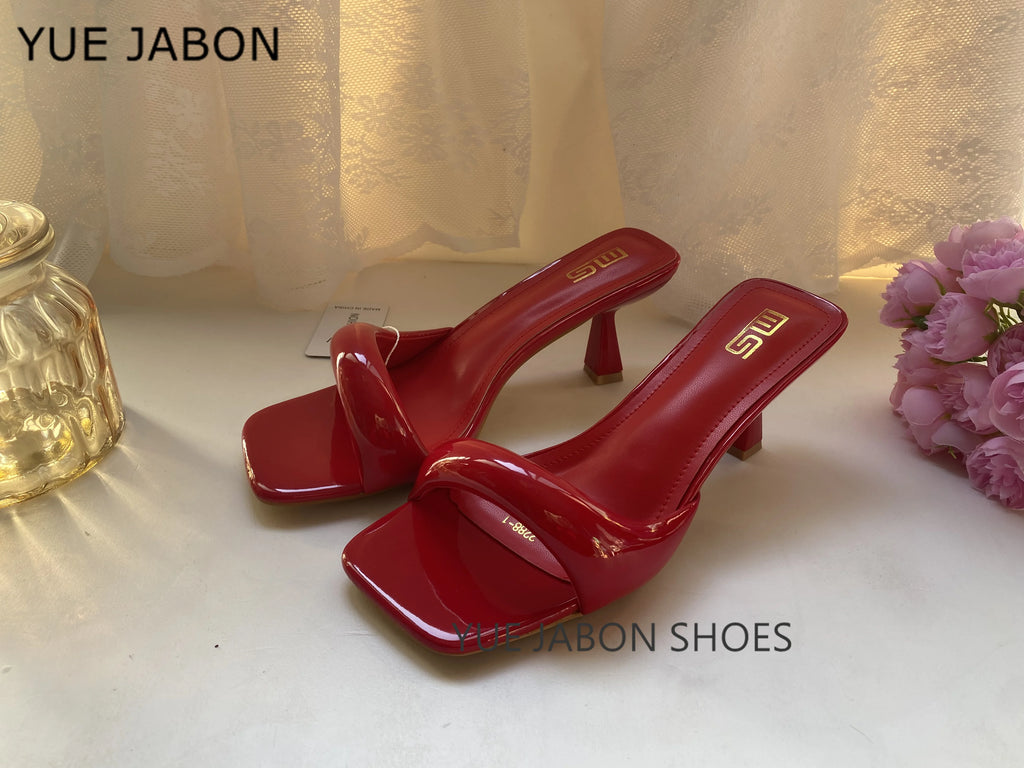 Green Silver High Heel Slippers Women Open Toe Slingback Sandals Female Pumps Square Toe Summer Simple Designer Heeled Sandals