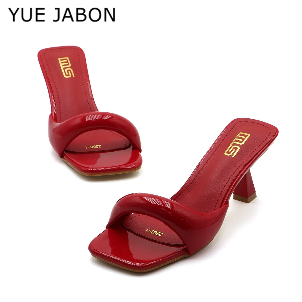Green Silver High Heel Slippers Women Open Toe Slingback Sandals Female Pumps Square Toe Summer Simple Designer Heeled Sandals