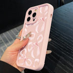 Ins Wind Pink Bow Pattern Phone Case For iPhone 16 15 14 13 12 11 PRO MAX 16e Mini XR XS Max 8 Plus Creative Silicone Soft Cover