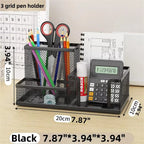 3-Compartment Mesh Desk Organizer with Pen Holder