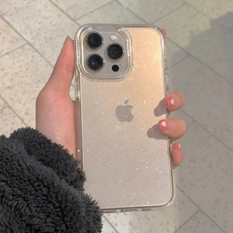 Pink Glitter Bling Clear Soft Case for IPhone 17 Air 16 15 14 13 12 11 Pro Max Plus 17Pro 16Pro 16e I Phone Women Fundas Cover