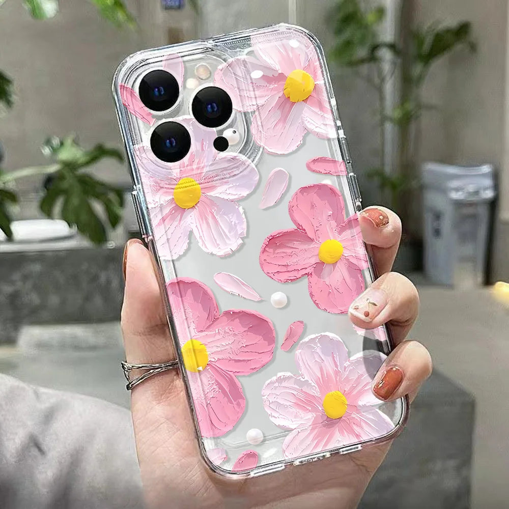 Pink Peach Flower Clear iPhone Case