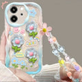 3D Cartoon Flower iPhone Case with Wrist Chain