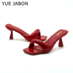 Green Silver High Heel Slippers Women Open Toe Slingback Sandals Female Pumps Square Toe Summer Simple Designer Heeled Sandals