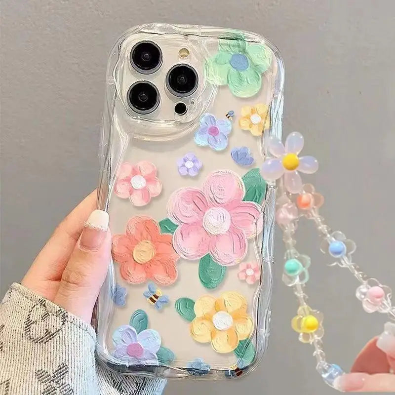 Clear Floral Print Wavy Edge iPhone Case