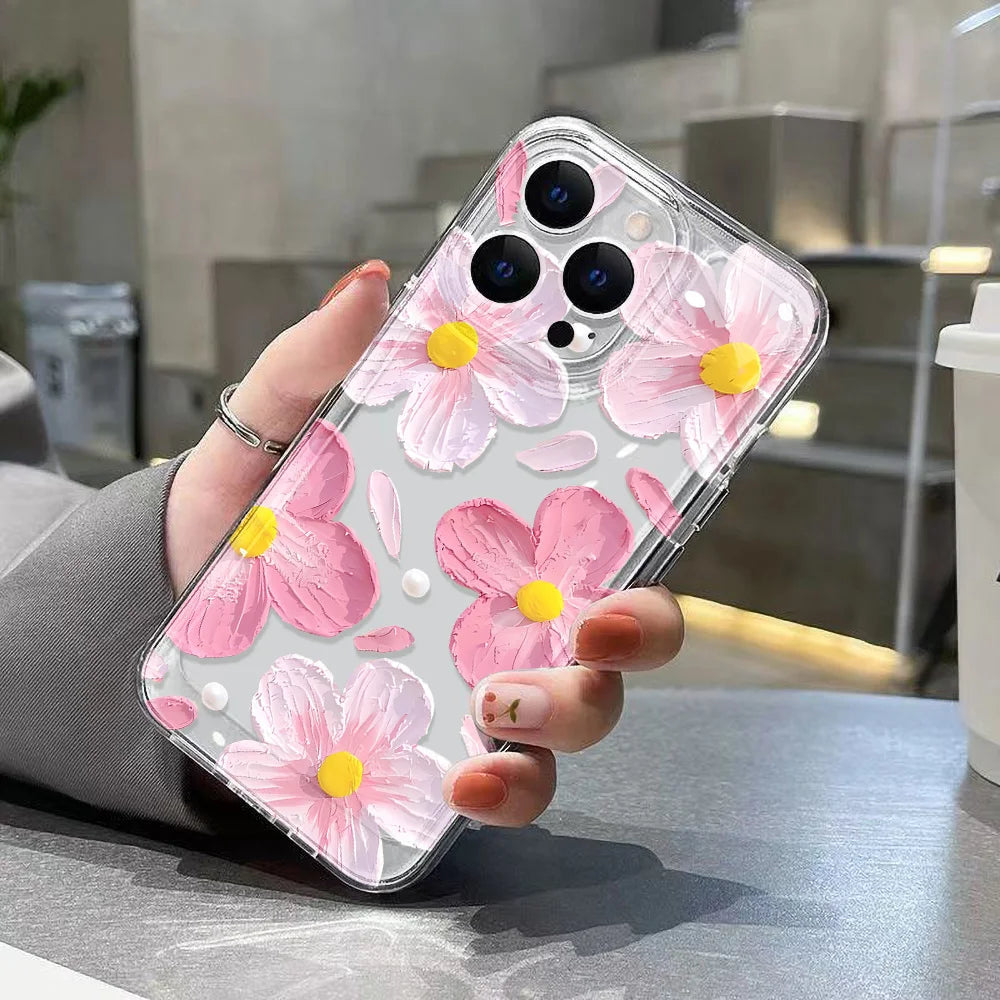 Pink Peach Flower Clear iPhone Case
