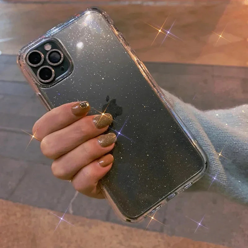 Pink Glitter Bling Clear Soft Case for IPhone 17 Air 16 15 14 13 12 11 Pro Max Plus 17Pro 16Pro 16e I Phone Women Fundas Cover