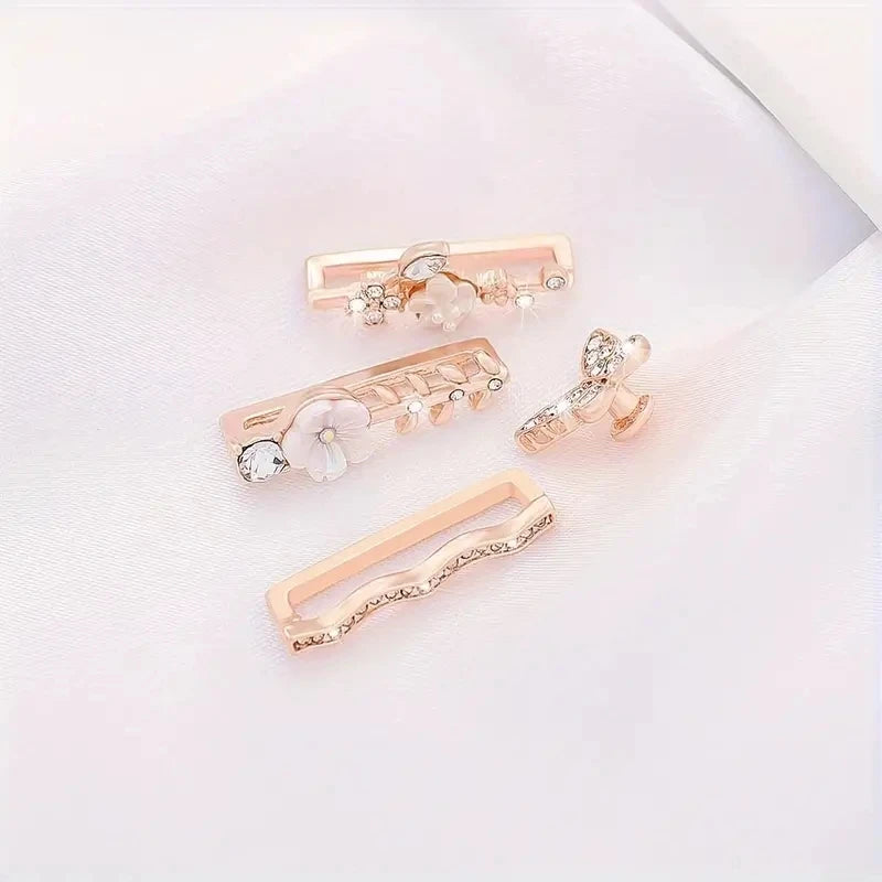 4pcs Butterfly Flower Watchband Ring Loops Nails Studs, Cute Rhinestone Watch Strap Charms Decorations For Iwatch Watchband