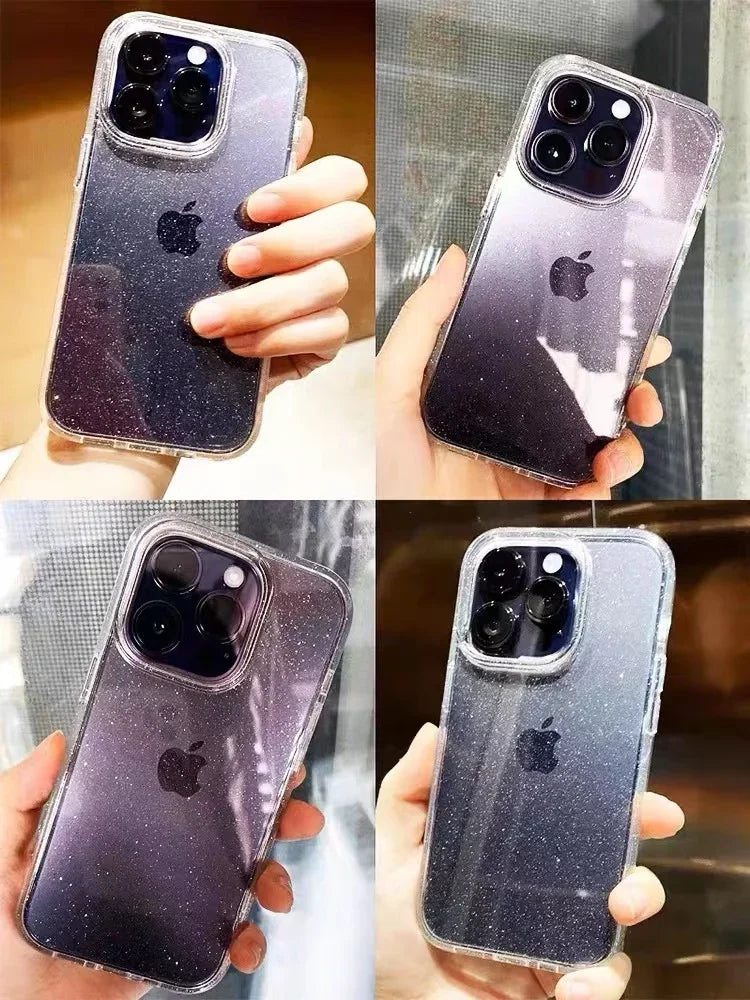 Pink Glitter Bling Clear Soft Case for IPhone 17 Air 16 15 14 13 12 11 Pro Max Plus 17Pro 16Pro 16e I Phone Women Fundas Cover