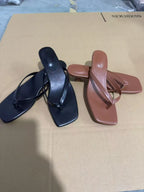 Brand Square Toe Flip Flops For Women Luxury High-end Leather Fashion Sandal Summer Clip Toe Comfort Low Heel Slides Casual Shoe