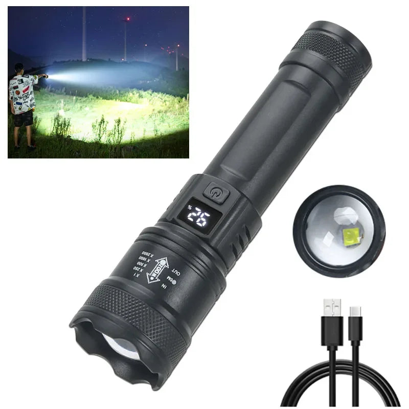 Tactical LED Flashlight 2000LM – USB Rechargeable Torch