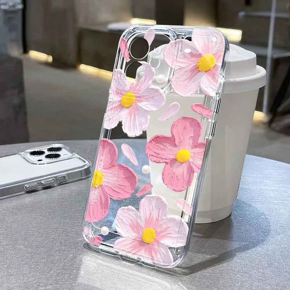 Pink Peach Flower Clear iPhone Case