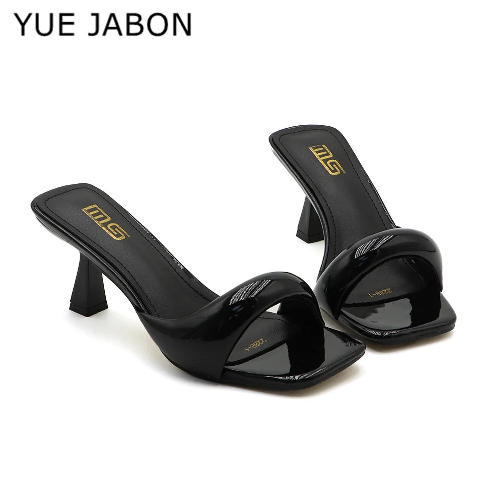 Green Silver High Heel Slippers Women Open Toe Slingback Sandals Female Pumps Square Toe Summer Simple Designer Heeled Sandals