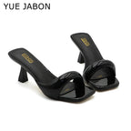 Green Silver High Heel Slippers Women Open Toe Slingback Sandals Female Pumps Square Toe Summer Simple Designer Heeled Sandals