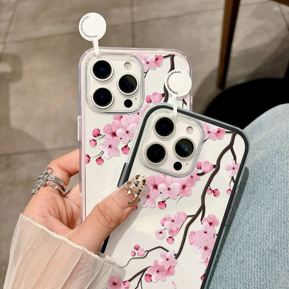 2 in 1 Candy Color Phone Case For iPhone 11 16 17 Pro Max 13 15 14 12 17 Air 17promax Soft TPU Transparent Flower Funda Cover