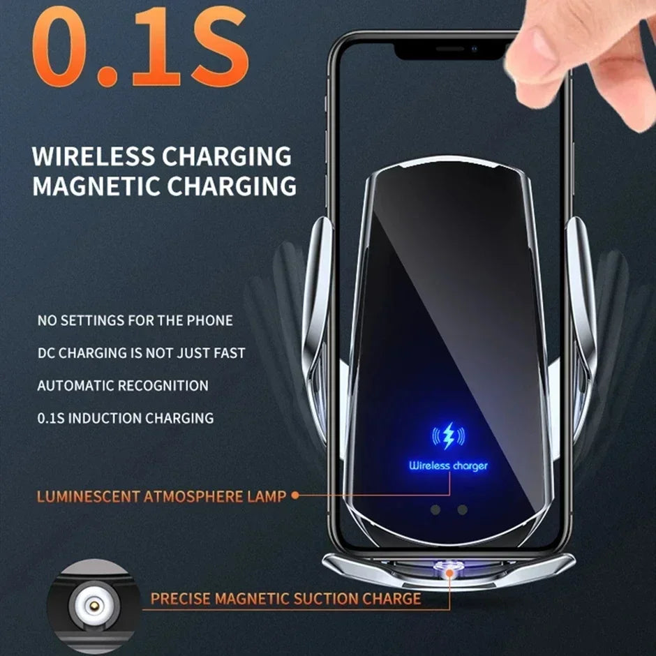VIKEFON 15W Wireless Car Charger Mount Automatic Phone Holder for iPhone Samsung Fast Charging Magnetic Infrared Induction