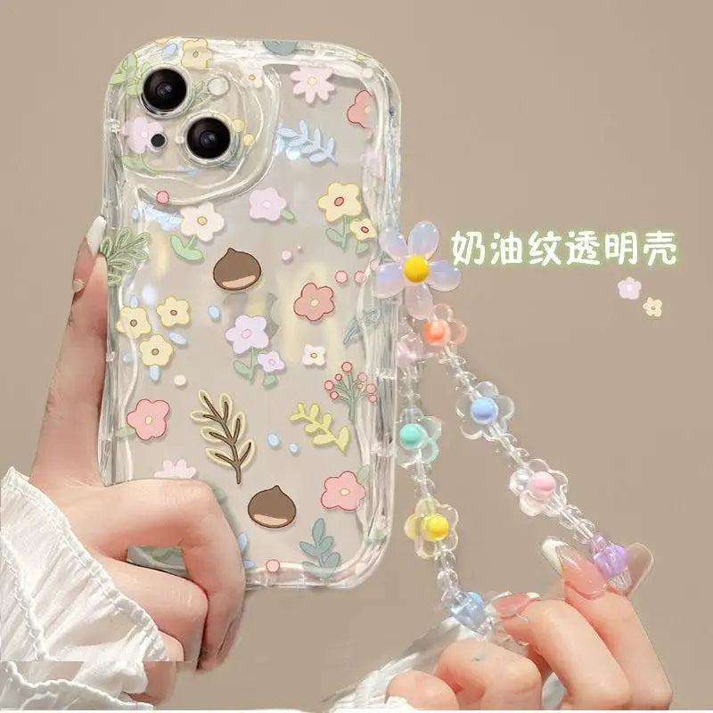 Clear Floral Print Wavy Edge iPhone Case