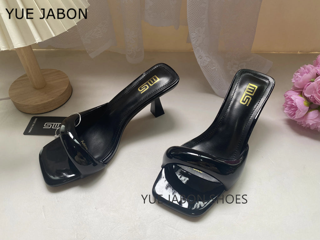 Green Silver High Heel Slippers Women Open Toe Slingback Sandals Female Pumps Square Toe Summer Simple Designer Heeled Sandals