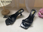 Green Silver High Heel Slippers Women Open Toe Slingback Sandals Female Pumps Square Toe Summer Simple Designer Heeled Sandals