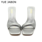Green Silver High Heel Slippers Women Open Toe Slingback Sandals Female Pumps Square Toe Summer Simple Designer Heeled Sandals