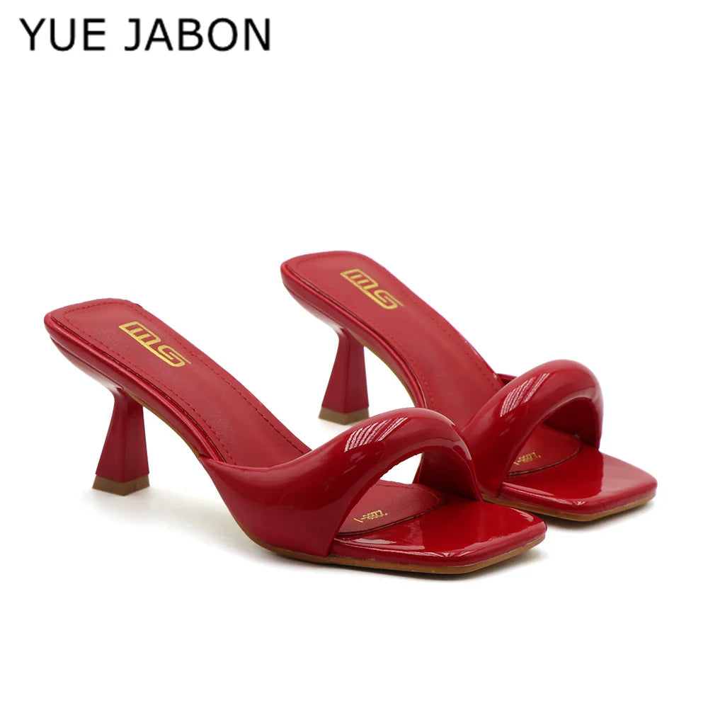 Green Silver High Heel Slippers Women Open Toe Slingback Sandals Female Pumps Square Toe Summer Simple Designer Heeled Sandals